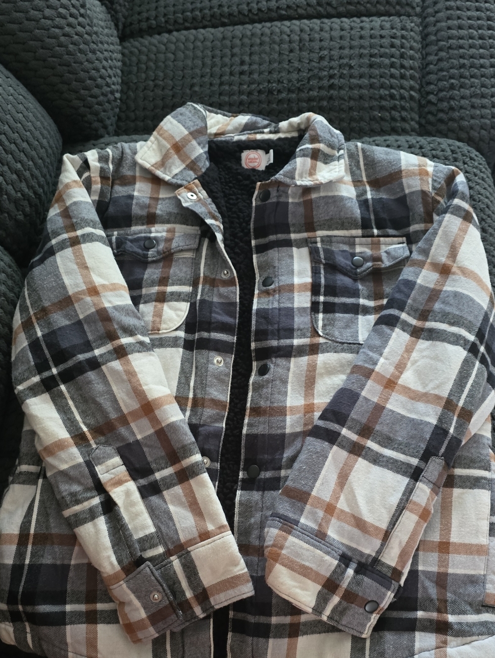 Boy's Plaid Sherpa-Lined Jacket - Brown & Black
